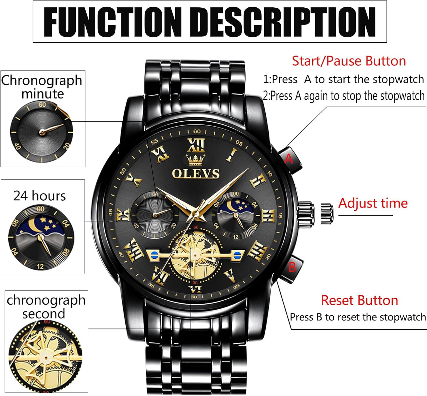 HOTOLEVS Watches for Men with Date Luxury Big Face Waterproof Mens Wristwatch Analog Dress Two Tone Stainless Steel Man Watch Luminous Relojes De Hombre Calendar(Green/Blue/Black Dial