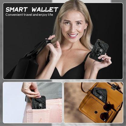HOTCute Credit Card Holder with Zipper, Crow Skull RFID-Blocking Card Case Small Wallet for Women Men, Multi-slot Card Organizer Case Travel Accordion Wallet