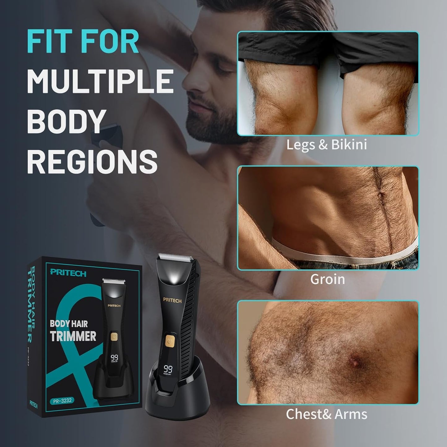 HOTPRITECH Manscape Body Hair Trimmer - Waterproof Pubic Hair Ball Trimmer, Ceramic Blade Shavers Electric Razors for Men with USB-C Charging, Wet/Dry Use, Nick-Free Mens Grooming Kits, Gifts for Men