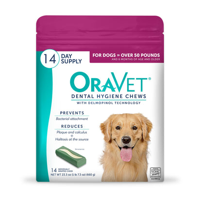 HOTORAVET Dental Chews for Dogs, Oral Care and Hygiene Chews (Large Dogs, Over 50 lbs.) Pink Pouch, 30 Count (Pack of 1) | VOHC-accepted dual-action chew reduces plaque & tartar, freshens breath barrier vet-recommended pink pack