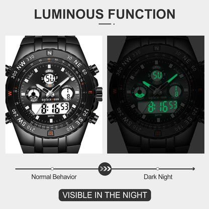 HOTGOLDEN HOUR Luxury Military Sports Men's Watches Large Size Big Face 3ATM Waterproof, Stopwatch, Date and Date, Alarm, Luminous Digital Analog Wrist Watch with Rubber Band