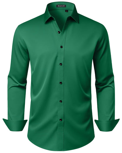 HOTMens Wrinkle Free Dress Shirts Regular Fit Business Button Down Shirt Formal Long Sleeve Wedding Stretch Shirts