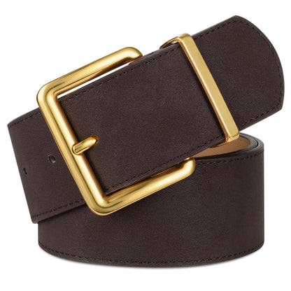 HOTXZQTIVE Women Wide Chunky Belt for Dresses Fashion Thick Suede Belt with Gold Buckle