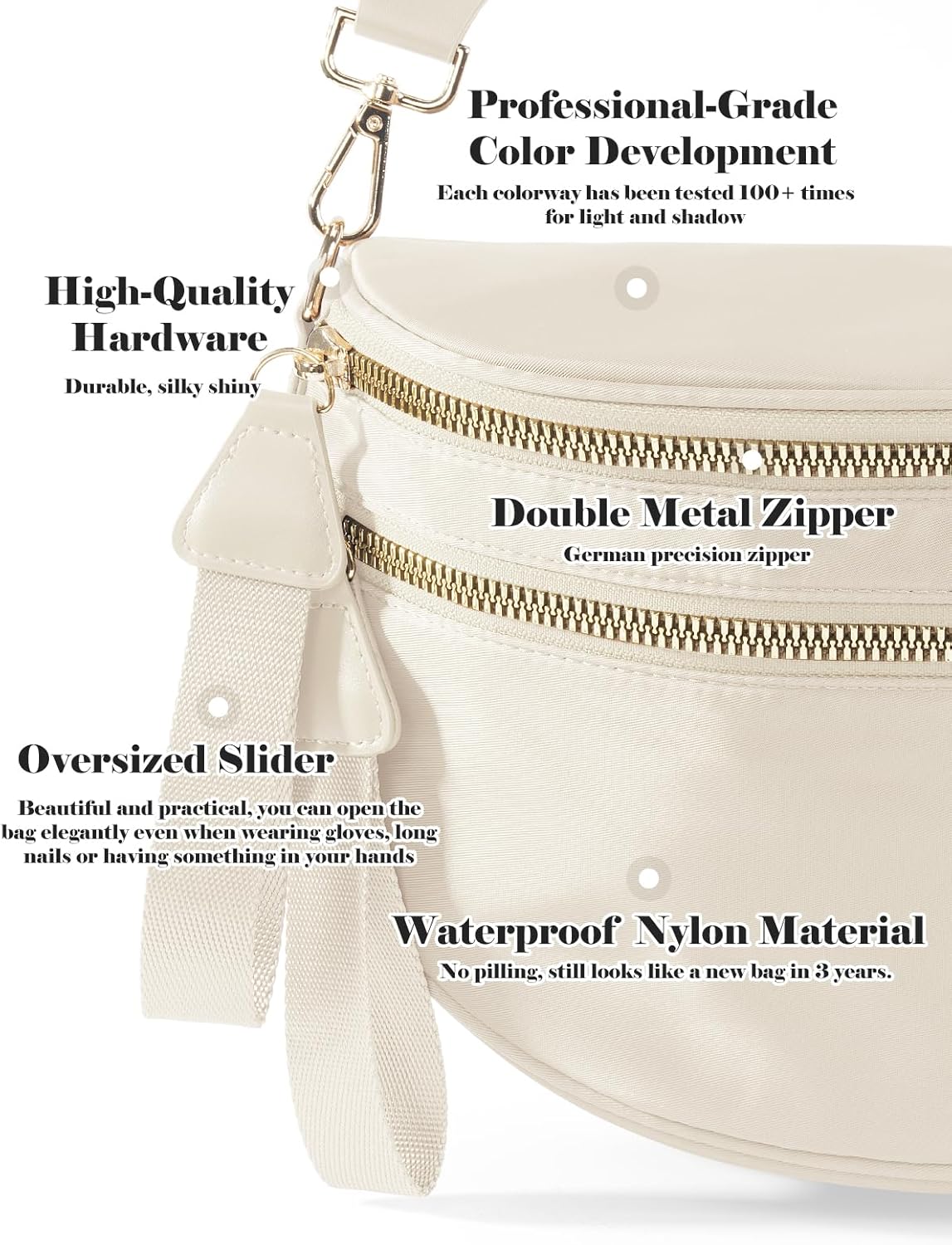 HOTPure Colour Crossbody Bag Bum Bag for Women,Spacious Purse Fanny Packs Belt Bag,Oversized Bum Bag (Colour Bum Bag-Beige)