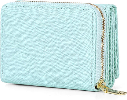 HOTJIUFENG Women's RFID Blocking Short Wallet Multi Purpose Zipper Folded Purses Coins Pouches Multi-card Position Card Organizer (Blue)