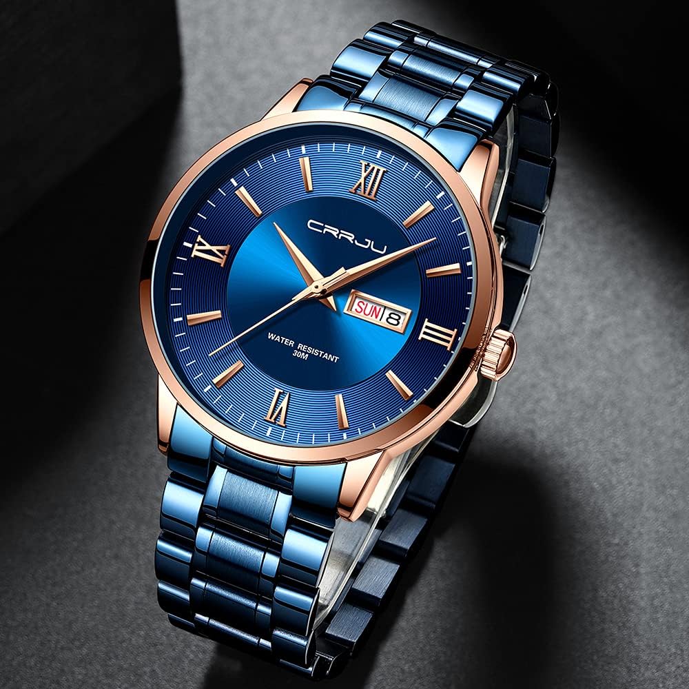 HOTCRRJU Men's Fashion Luxury Stainless Steel Watches for Men Business Auto Date Chronograph Analog Quartz Wristwatches