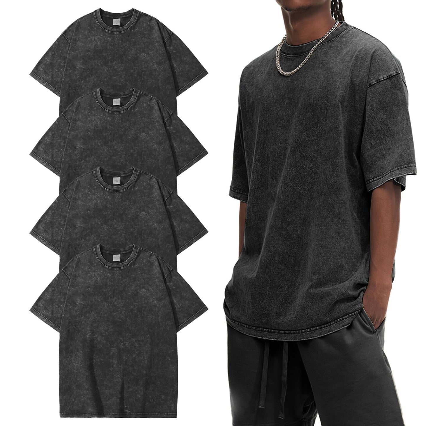 HOTEiscntd Mens Oversized T-Shirts Heavyweight Cotton Vintage Unisex Baggy Tee