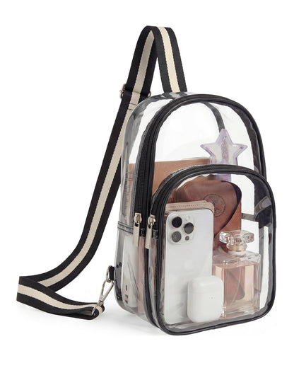 HOTMissnine Clear Bag for Stadium Events Clear Sling Bag Fanny Pack Crossbody Purse for Sport Concert with Side Mesh Pocket