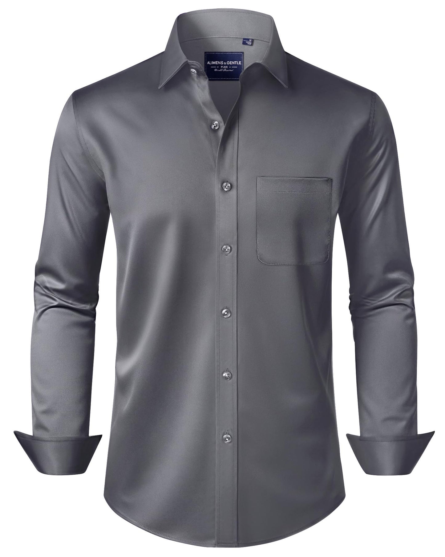 HOTAlimens & Gentle Men's Dress Shirts Long Sleeve Wrinkle-Free Stretch Shirts Solid Formal Button Down Shirt with Pocket