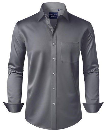 HOTAlimens & Gentle Men's Dress Shirts Long Sleeve Wrinkle-Free Stretch Shirts Solid Formal Button Down Shirt with Pocket