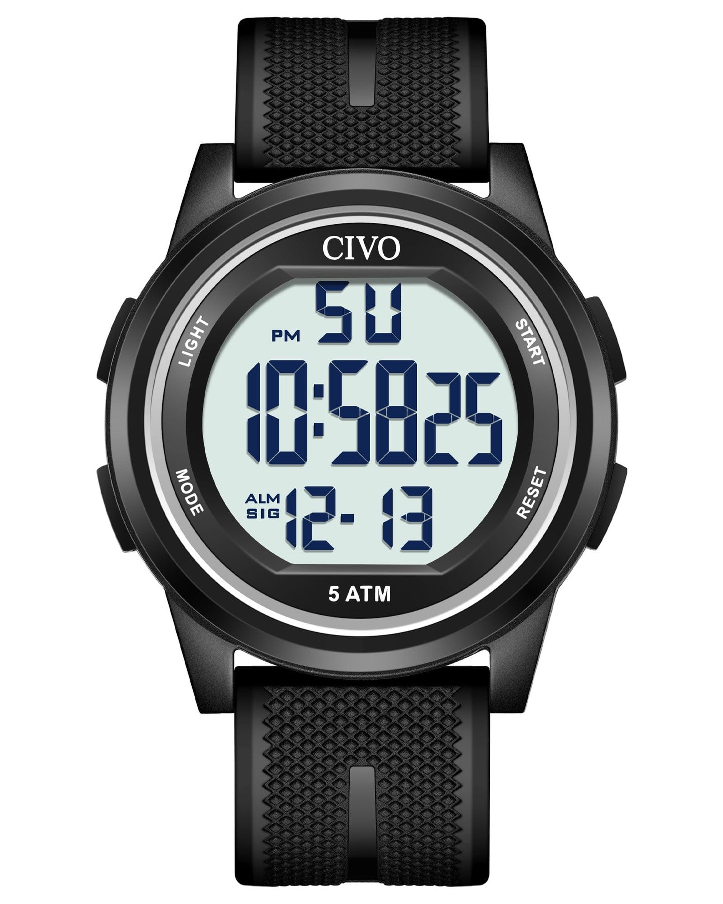 HOTCIVO Digital Watches for Women Men: Waterproof Large Dial Sports Watch 44mm | Ultra-Thin Soft Silicone Wrist Watch with Stopwatch and Alarm for Outdoor Enthusiasts - Running & Camping