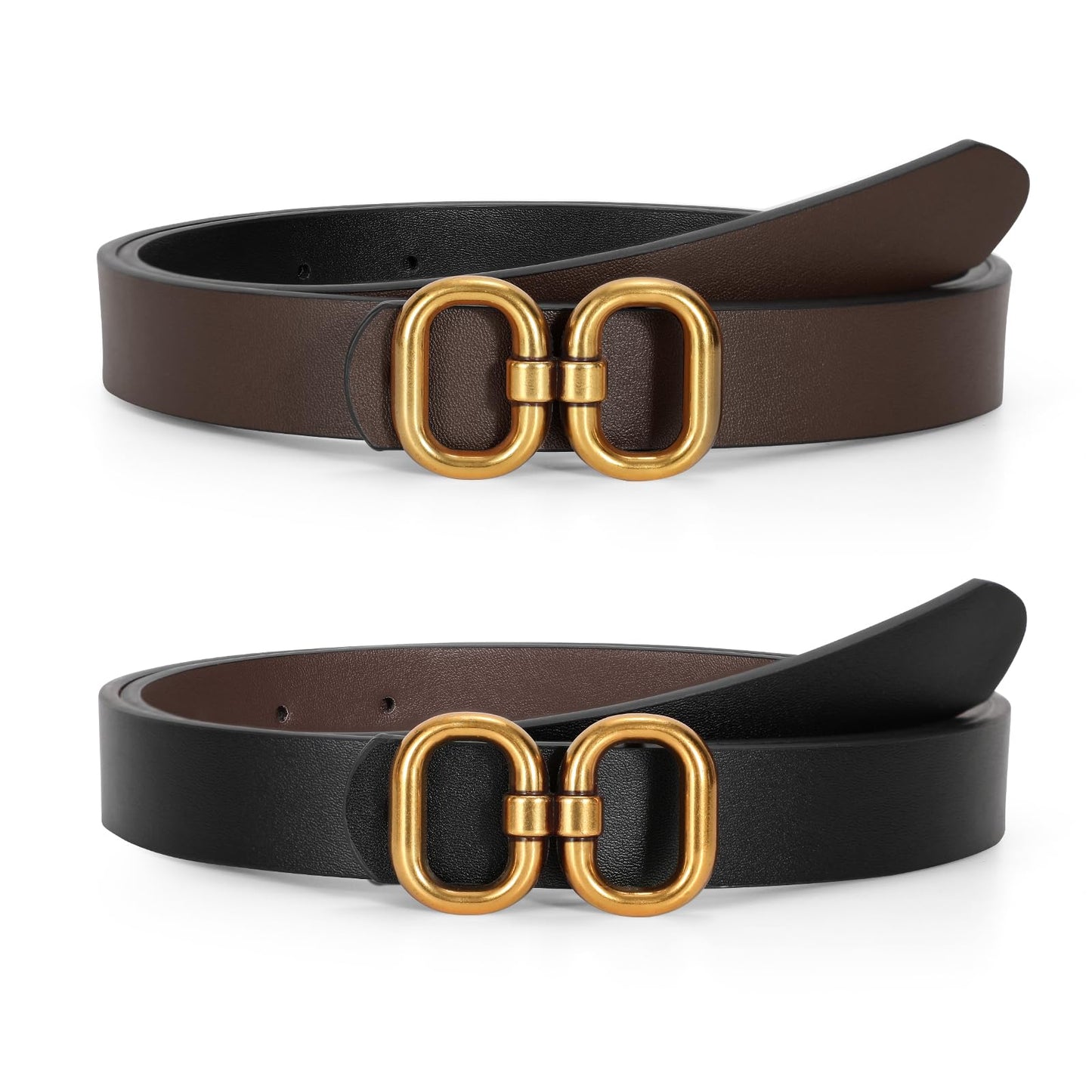 HOTTRIWORKS Reversible Leather Belt for Women with Gold Buckle Ladies Leather Belt for Jeans Pants