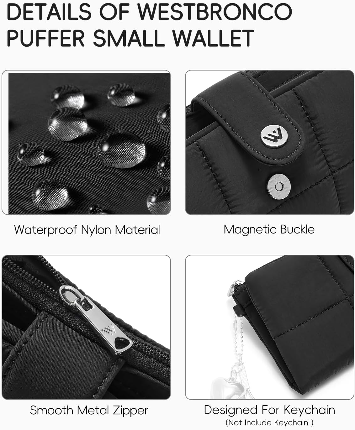HOTWESTBRONCO Puffer Wristlet Wallets for Women RFID Blocking Soft Slim Bifold Compact 13 Card Holder Wallet for Women with Zipper Coin Pocket & ID Window