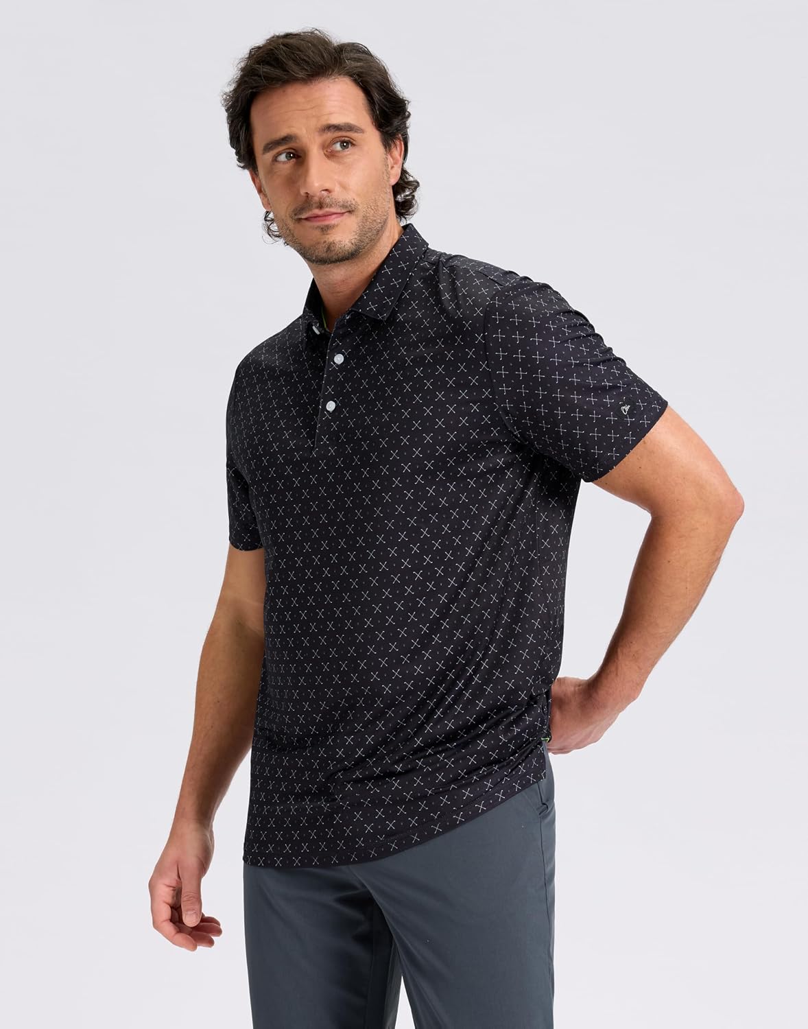 HOTObla Mens Golf Polo Shirts Short Sleeve Dry Fit Performance Moisture Wicking Casual Print Collared Golf Shirts for Men