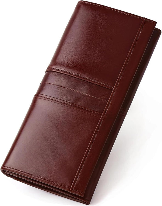 HOTRFID Blocking Wallets for Women Leather Long Ladies Wallet Bifold Womens Wallet with Coin Pocket ID Window,Coffee
