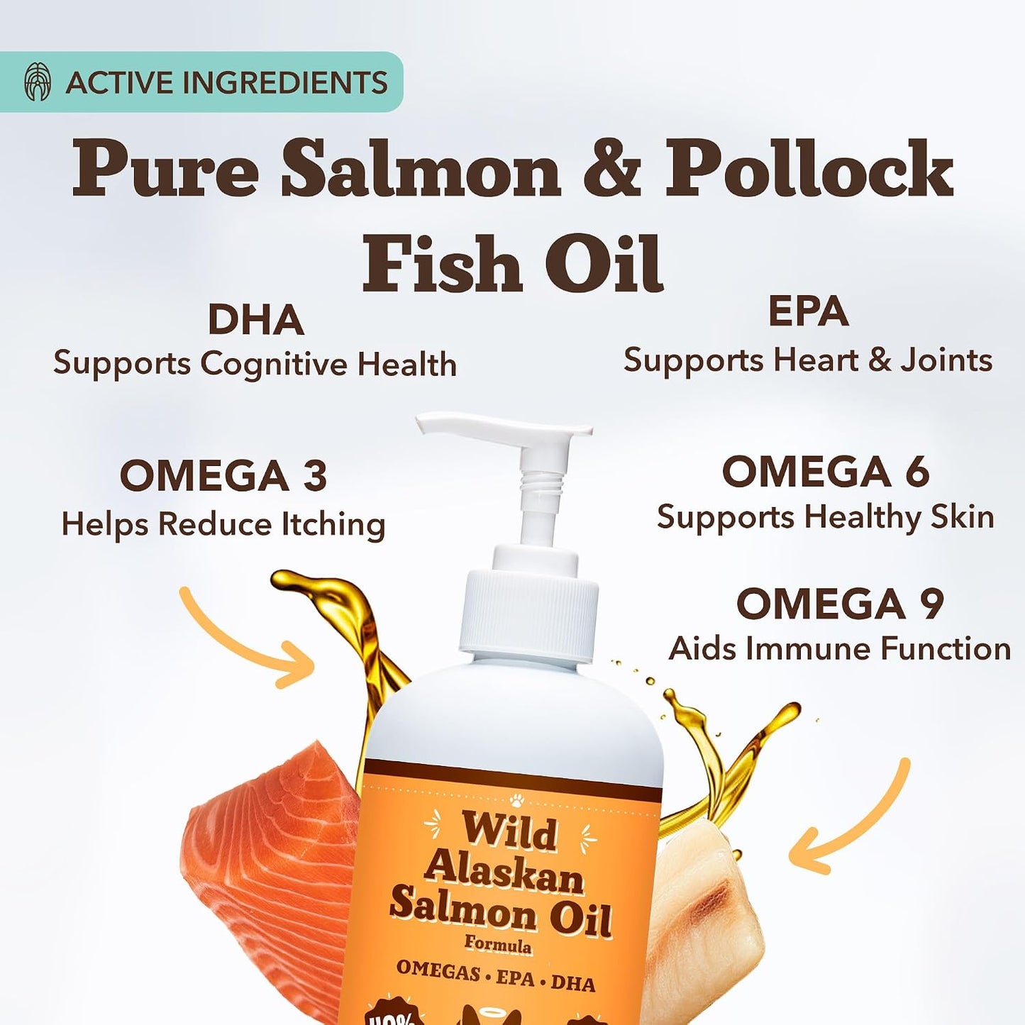 HOTNatural Dog Company Wild Alaskan Salmon Oil for Dogs - Omega 3 Fish Oil Supplement with EPA & DHA for Skin, Coat, Itch Relief, Joints, Heart & Immune Support, Liquid Food Topper, 16 oz