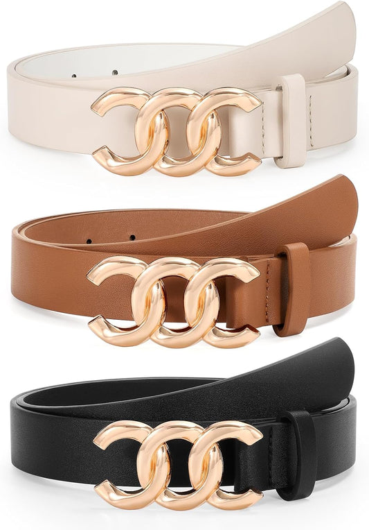 HOTTRIWORKS 3 Pack Women's Belts for Jeans Pants Fashion Waist Belts for Ladies Leather Belts