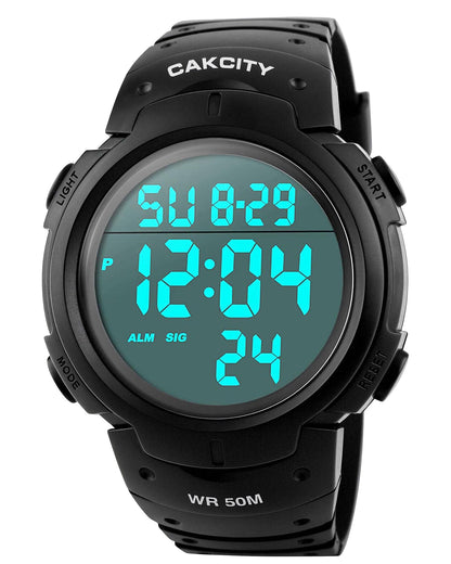 HOTCakCity Men's Digital Sports Watch,50M Water Resistant,50mm Large Face,Stopwatch,Alarm,EL Backlight,Black,Ideal for Sport,Referee,Outdoor Work,Running Training & Daily Wear