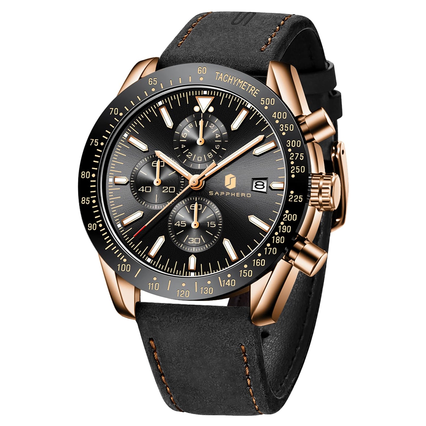 HOTBENYAR Mens Watches Quartz Movement Chronograph Leather Strap Fashion Business Sport Design 30M Waterproof Scratch Resistant Elegant Gifts for Men
