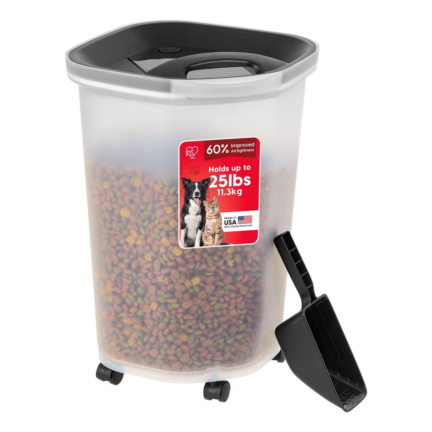 HOTIRIS USA Dog Food Storage Container, Airtight, 30 lb Capacity, Wheels | Airtight seal keeps kibble, bird seed, and pet food fresh while wheels provide easy mobility around the home.