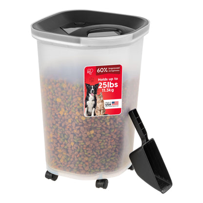 HOTIRIS USA Dog Food Storage Container, Airtight, 30 lb Capacity, Wheels | Airtight seal keeps kibble, bird seed, and pet food fresh while wheels provide easy mobility around the home.