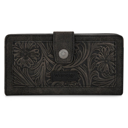 HOTMontana West X Wrangler Large Womens Wallet Western Tooling Flower Wallets, Card Cases & Money Organizers Bifold Card Cash Phone Wallet Ladies Female Travel Clutch Wallets with RFID Lining