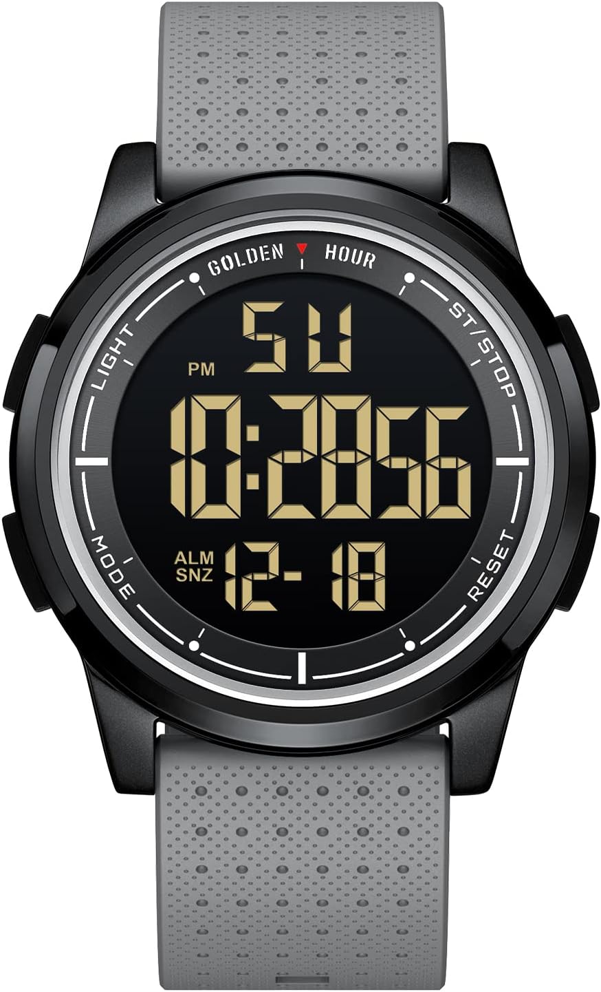 HOTGOLDEN HOUR Ultra-Thin Minimalist Sports Waterproof Digital Watches Men with Wide-Angle Display Rubber Strap Wrist Watch for Men Women