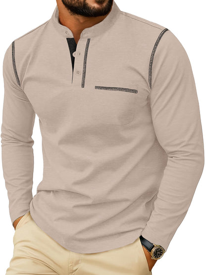 HOTSailwind Men's Henley Shirts Long Sleeve Button T-Shirt Casual Stylish Cotton Pullover Shirt with Pocket
