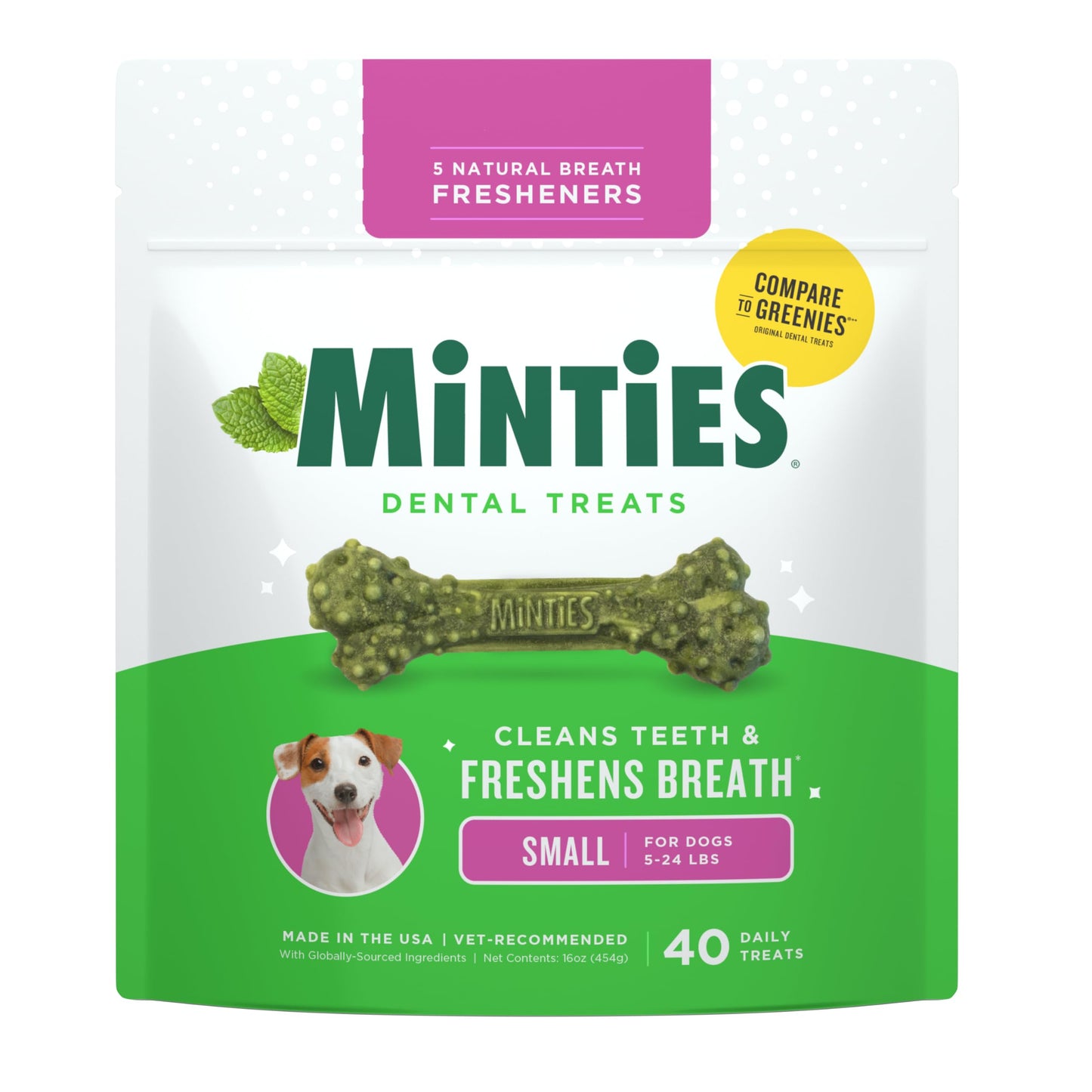 HOTMinties Dental Chews for Dogs, 40 Count, Vet-Recommended Mint-Flavored Dental Dog Treats for Medium Dogs, Bones Clean Teeth, Fight Bad Breath, and Removes Plaque and Tartar