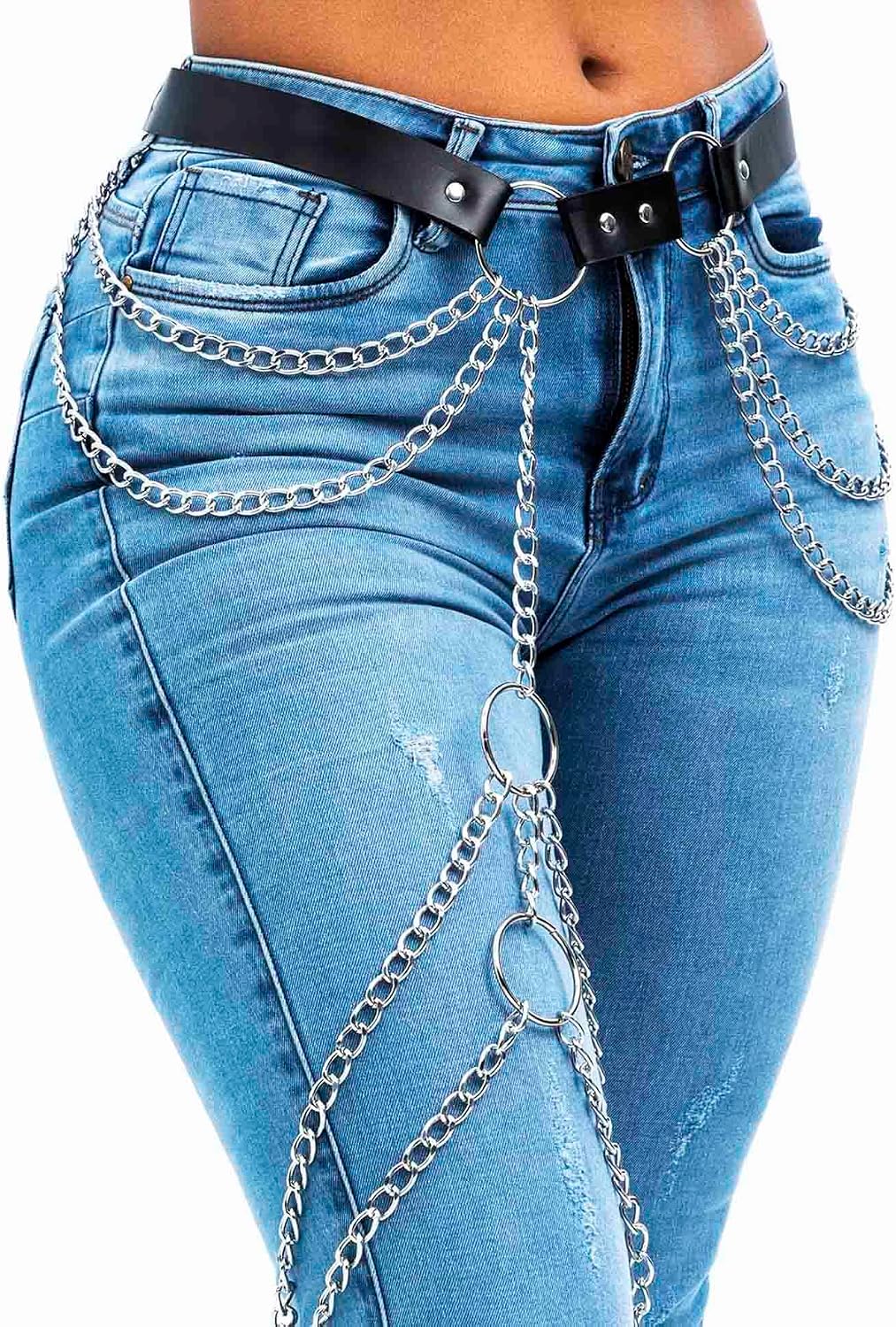 HOTELABEST Leather Thigh Chain Punk Leather Body Chain Rave PU Leg Belt for Women