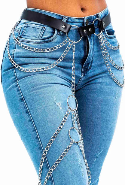 HOTELABEST Leather Thigh Chain Punk Leather Body Chain Rave PU Leg Belt for Women