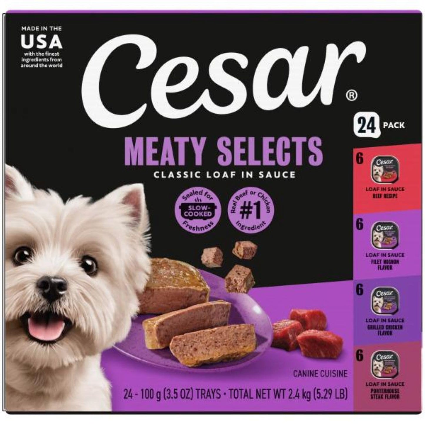 HOTCesar Wet Dog Food Classic Loaf in Sauce Grilled Chicken, Filet Mignon, Porterhouse Steak, Beef, Chicken & Liver and Turkey Variety Pack 3.5 oz. Easy Peel Trays (36 Count, Pack of 1) | Made in USA, Real meat #1 ingredient, no fillers or artificial flav