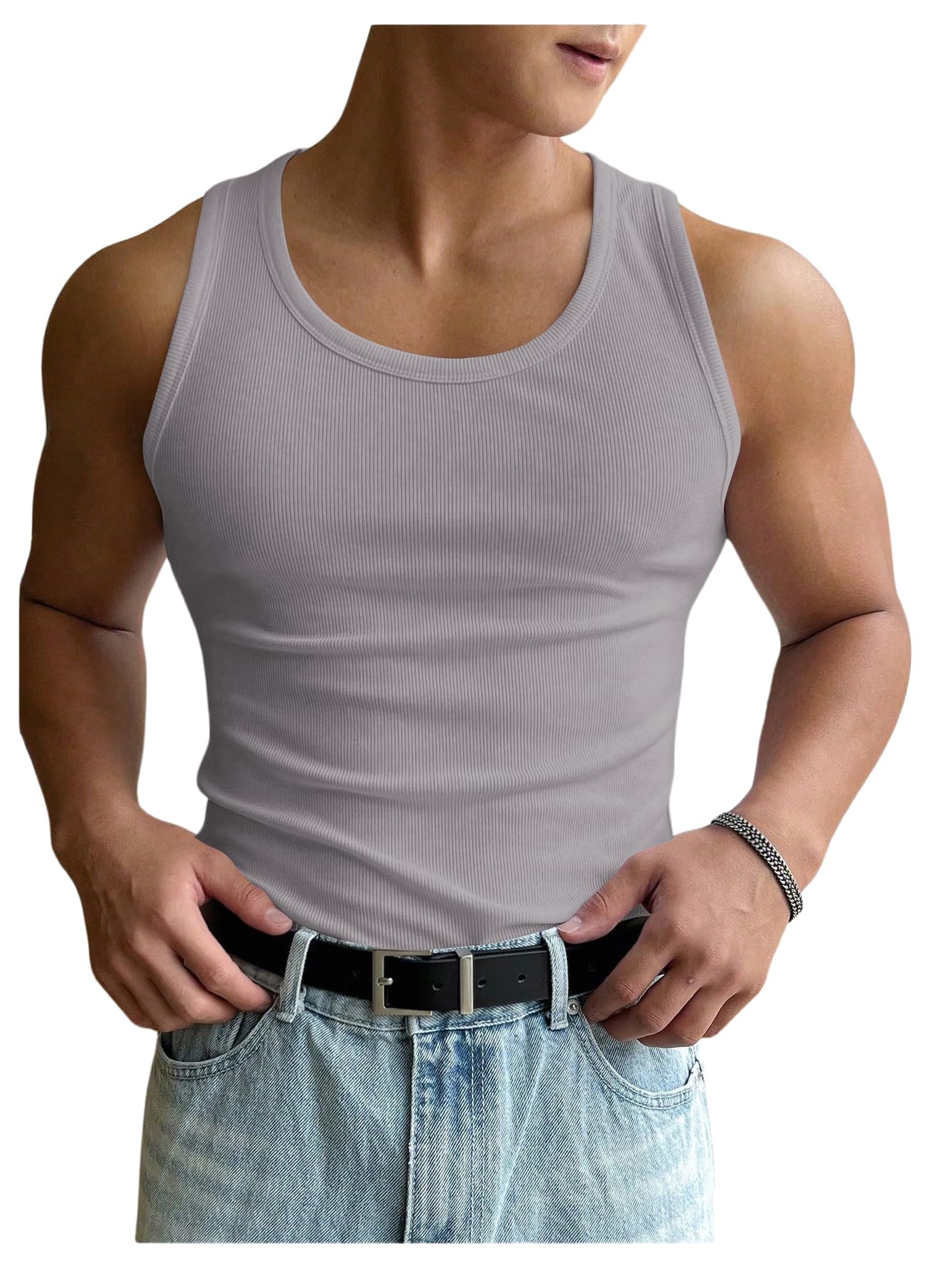 HOTCOZYEASE Men's Summer Sleeveless Tank Top Workout Gym Muscle Tank T Shirt | Workout Gym Casual Wear, Summer Basic Undershirt, Ribbed Knit Fabric, White Tank Top for Men