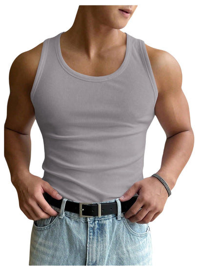 HOTCOZYEASE Men's Summer Sleeveless Tank Top Workout Gym Muscle Tank T Shirt | Workout Gym Casual Wear, Summer Basic Undershirt, Ribbed Knit Fabric, White Tank Top for Men