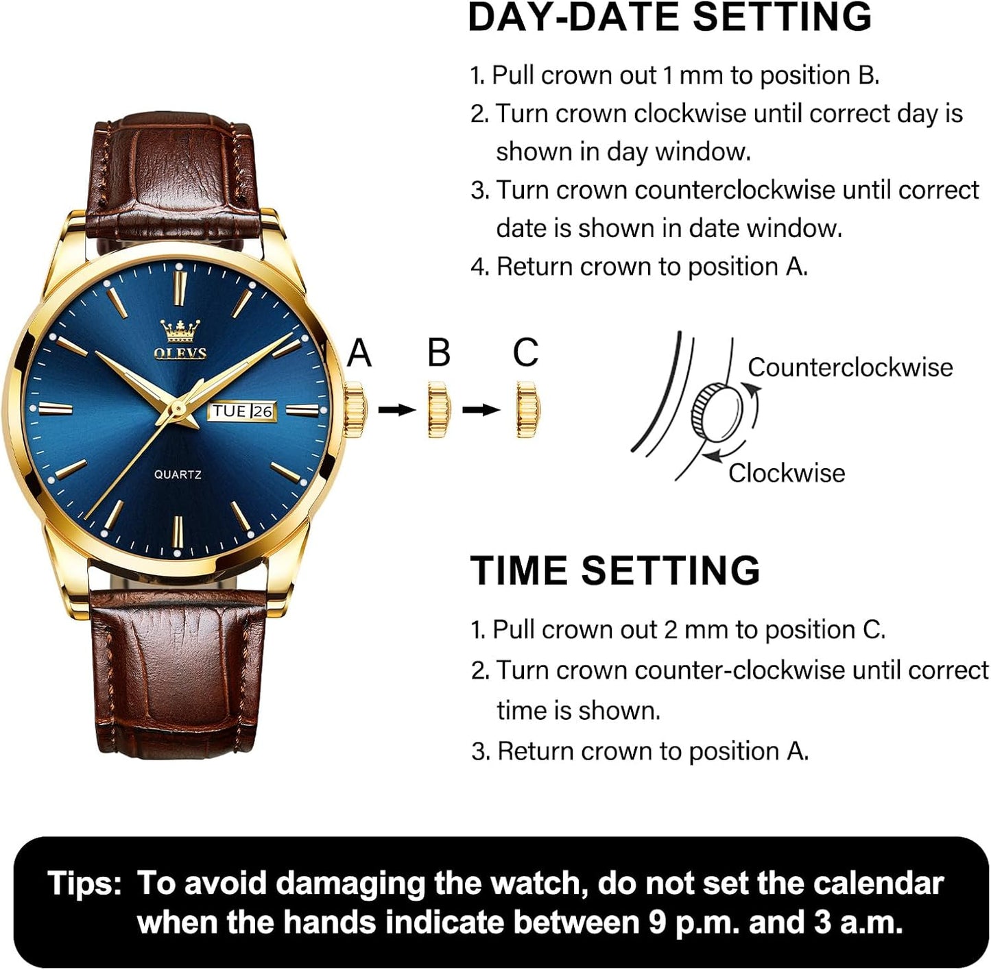 HOTQBAIZI Men's Casual Leather Watch, Easy to Read Three-Hand Analog Stainless Steel Watches for Men, Minimalist Day Date Waterproof Luminous Mens Quartz Wristwatch