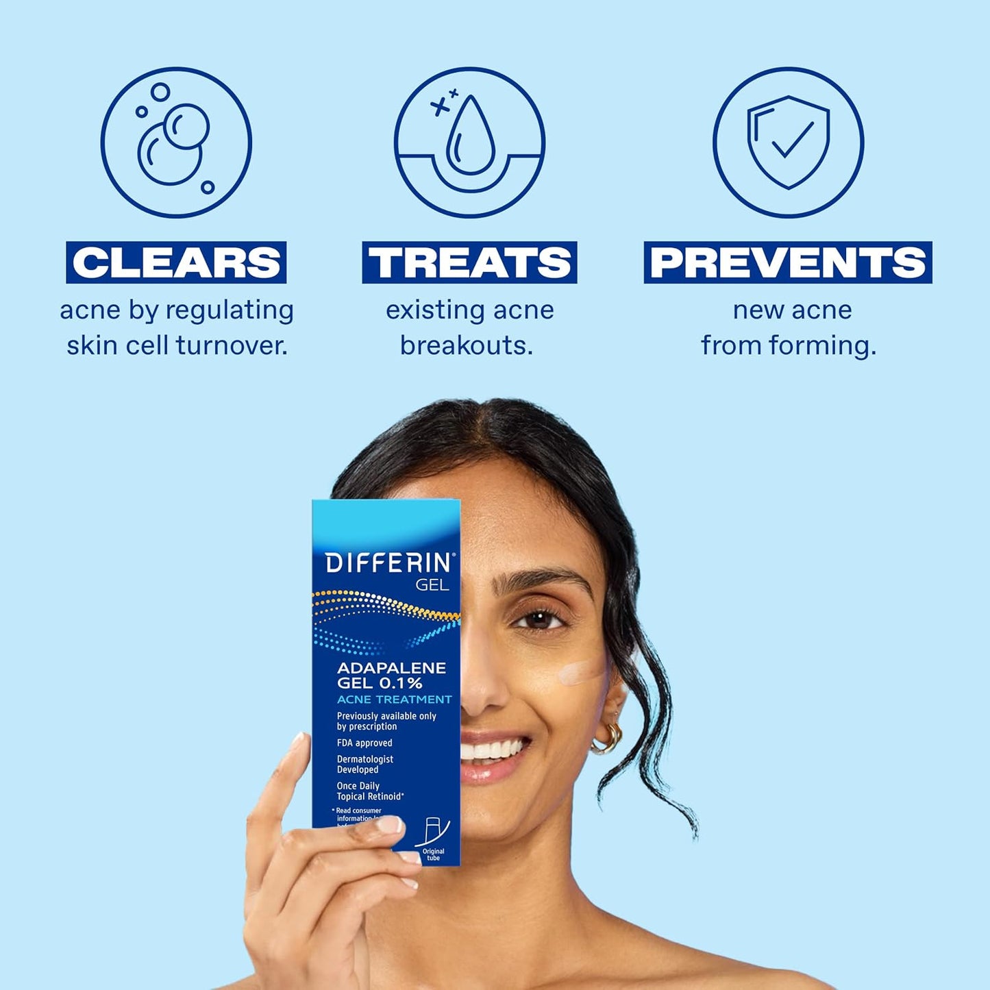 HOTDifferin Acne Treatment Gel, 30 Day Supply, Retinoid Treatment for Face with 0.1% Adapalene, Gentle Skin Care for Acne Prone Sensitive Skin, 15g Pump (Packaging May Vary)