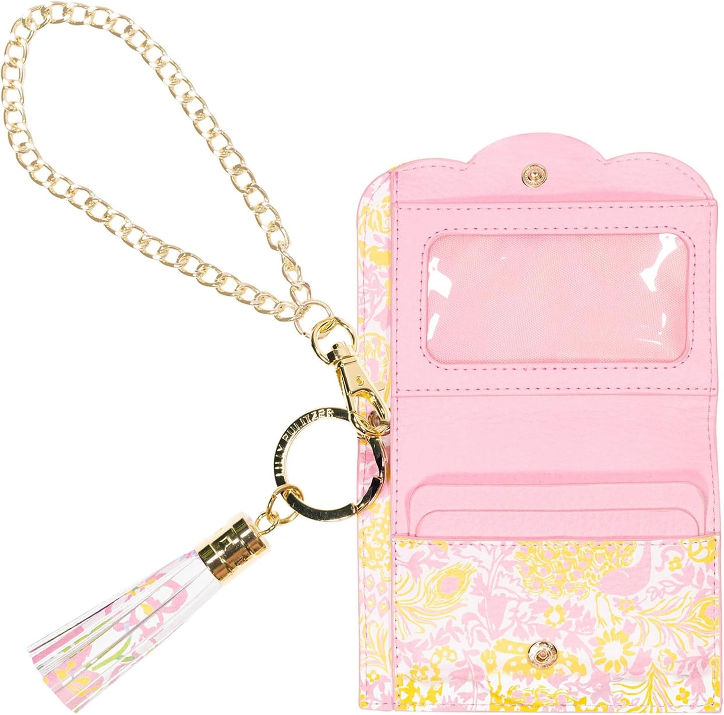 HOTLilly Pulitzer Snap ID Card Case, Cute Keychain Wallet, Slim Credit Card Holder with Gold Chain Wristlet Strap (Royal Zoo)