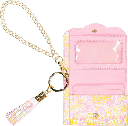 HOTLilly Pulitzer Snap ID Card Case, Cute Keychain Wallet, Slim Credit Card Holder with Gold Chain Wristlet Strap (Royal Zoo)