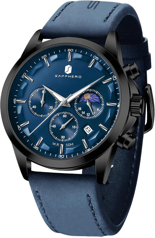 HOTBENYAR Mens Watches Analog Quartz Chronograph Waterproof Wrist Watches for Men Fashion Business Work Casual Sport Designer Dress Watch with Calendar Elegant Gifts for Men