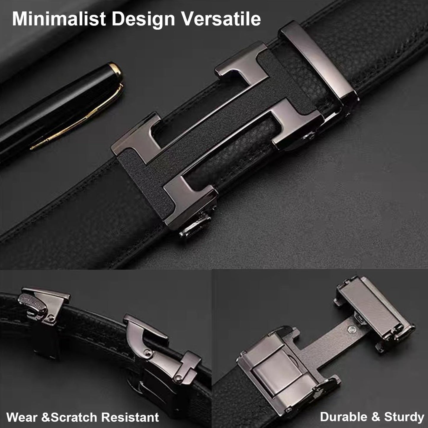 HOTMen's Leather Belt Ratchet Belt Dress with Premium Leather Slide Belt with Easier Adjustable Automatic Buckle Casual Accessories for Every Occasion (49in)