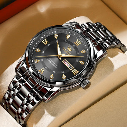 HOTOLEVS Men Watch Blue Gold Analog Quartz Stainless Steel Waterproof Luminous Date Luxury Casual Watch