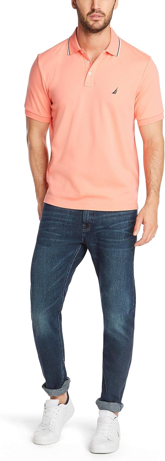 HOTNautica Men's Classic Fit Short Sleeve Dual Tipped Collar Polo Shirt
