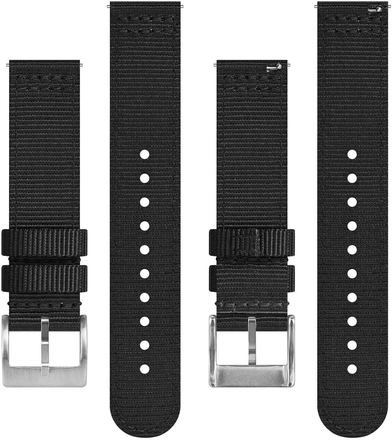 HOTBISONSTRAP Men’s Nylon Watch Bands, Two-Piece Military Watch Straps, Quick Release, Brushed Buckle, Band Width 18mm 19mm 20mm 22mm