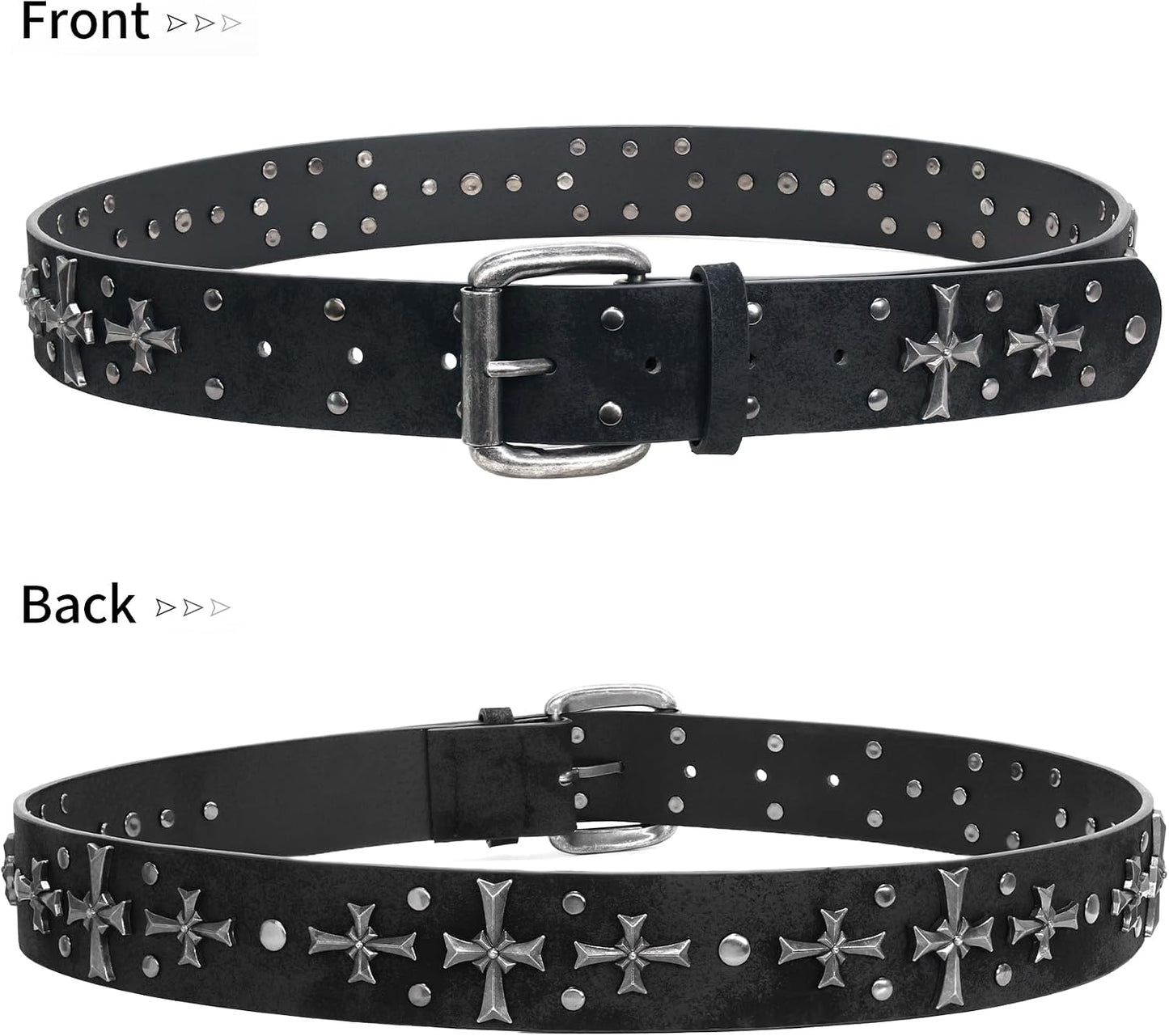 HOTblu&ben Studded Belt for Women, Y2K Punk Rock Belts with Metal Cross Rivet | Emo Stud Waistband for Jeans Pants, Gothic Grunge Strap for Men
