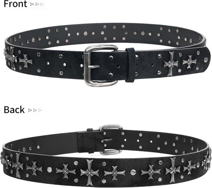 HOTblu&ben Studded Belt for Women, Y2K Punk Rock Belts with Metal Cross Rivet | Emo Stud Waistband for Jeans Pants, Gothic Grunge Strap for Men