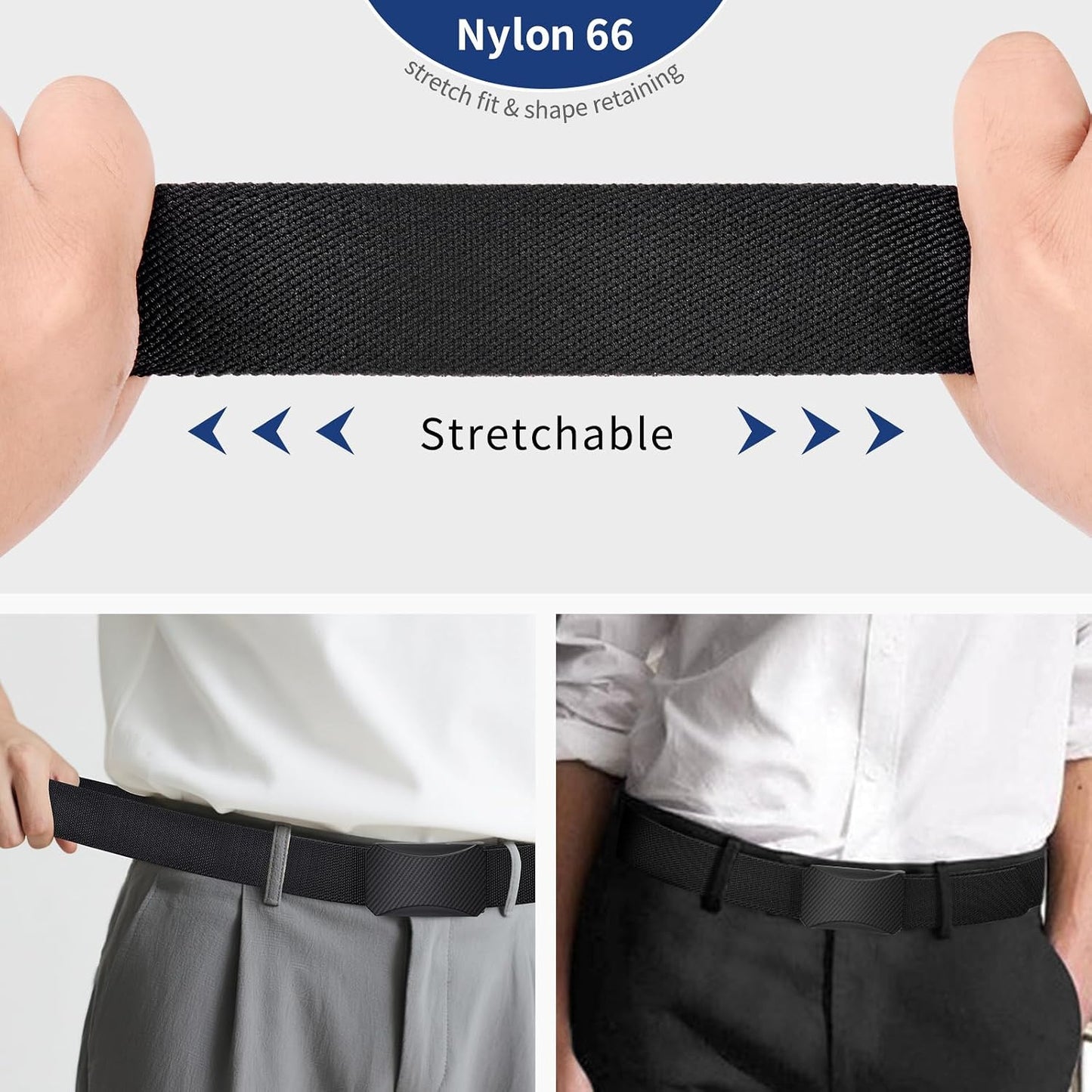 HOT2-Pack TSA Non-Metal Belt for Men, 1.38" Stretch Nylon Ratchet Belt, Trim to Fit, Airport Friendly, Black