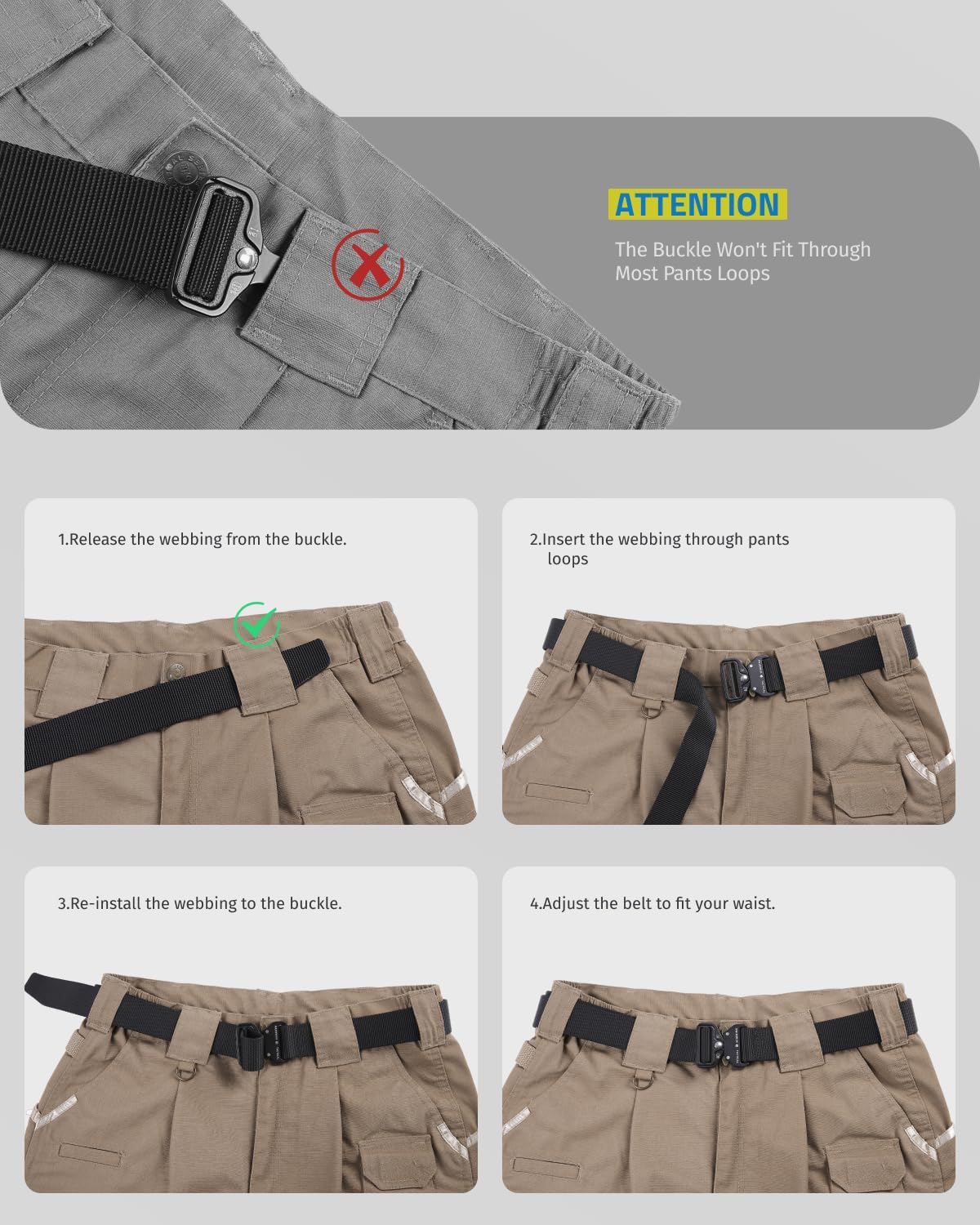 HOTFAIRWIN Tactical Belt, Work Belts for Men Military Webbing Riggers Web Belt Heavy-Duty Quick-Release Buckle