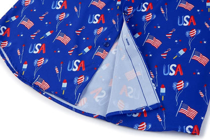 HOTENVMENST Men's American Flag Button Down Shirts Casual Short Sleeve Patriotic Hawaiian Shirt