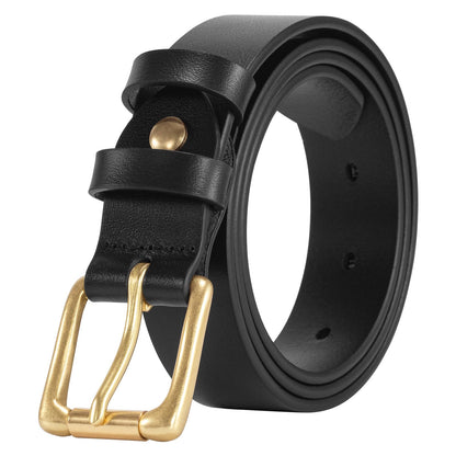 HOTWomens Belts for Jeans 1.1" Width Ladies Belts for Dresses Full Grain Leather Gold Buckle Belt Gift Box