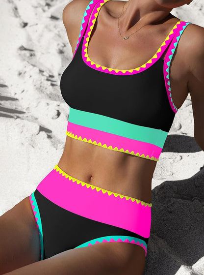HOTpopvil High Waisted Bikini Sets for Women Tummy Control Swimsuits 3 Piece Bathing Suits Neon Swimwear with Skirt 2026